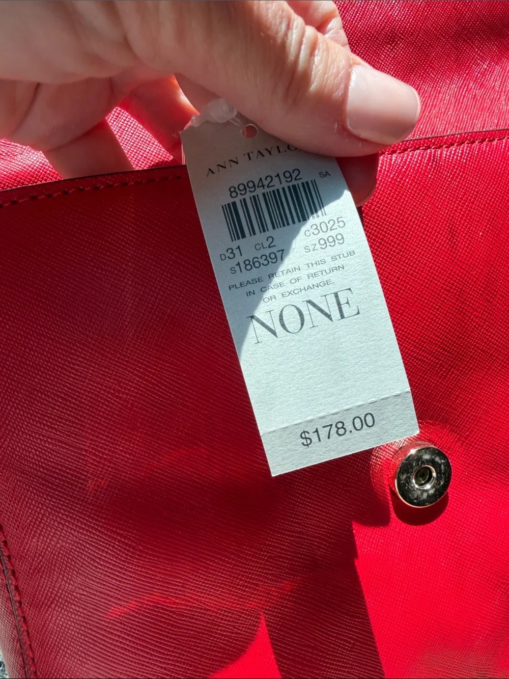 Ann Taylor Red Women's Structured Satchel Bag with Gold Hardware NWT $178